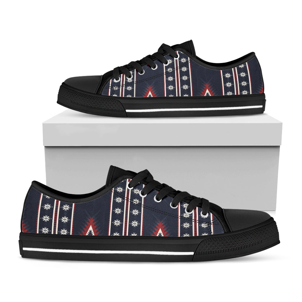 Native Tribal Navajo Pattern Print Black Low Top Shoes