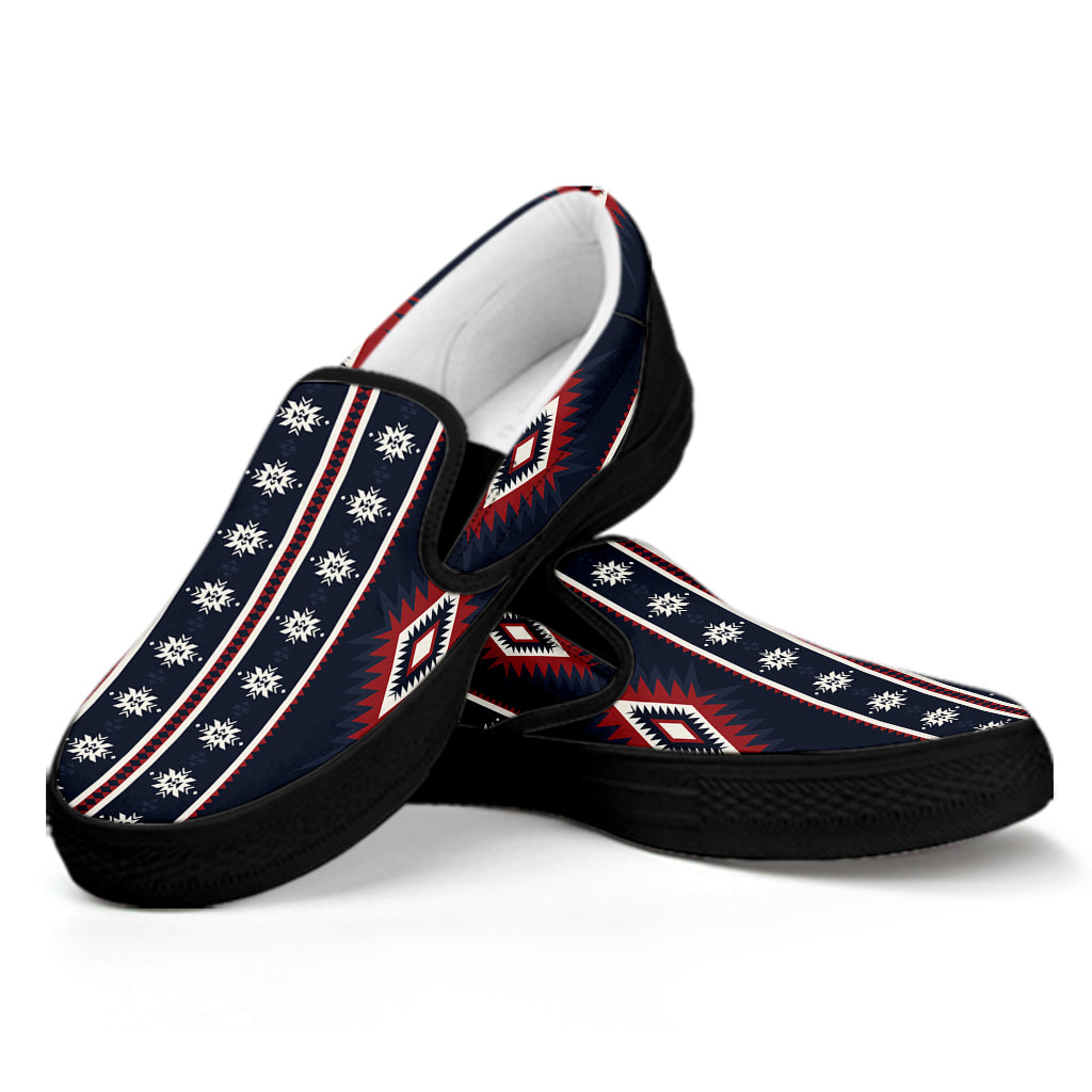 Native Tribal Navajo Pattern Print Black Slip On Shoes