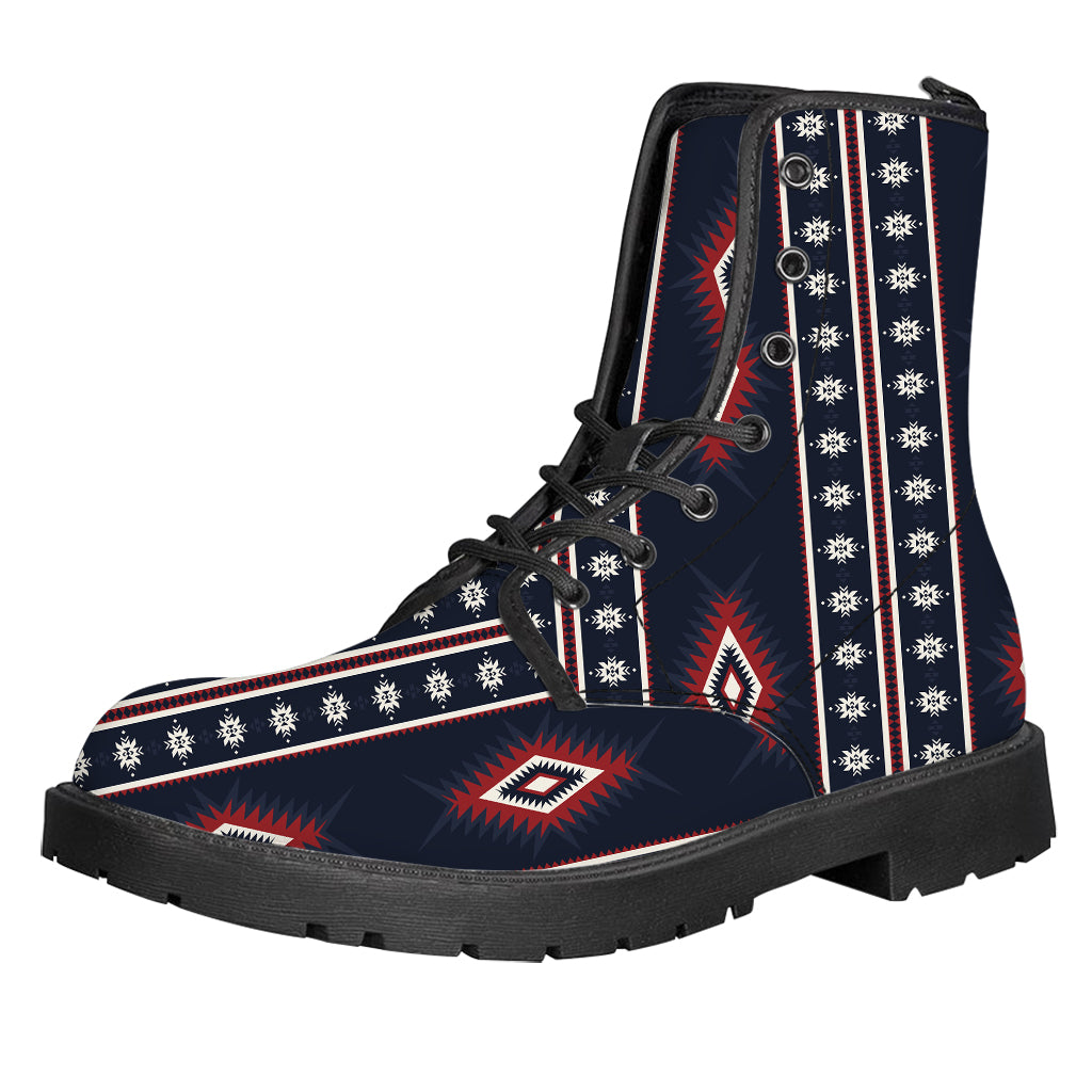 Native Tribal Navajo Pattern Print Leather Boots