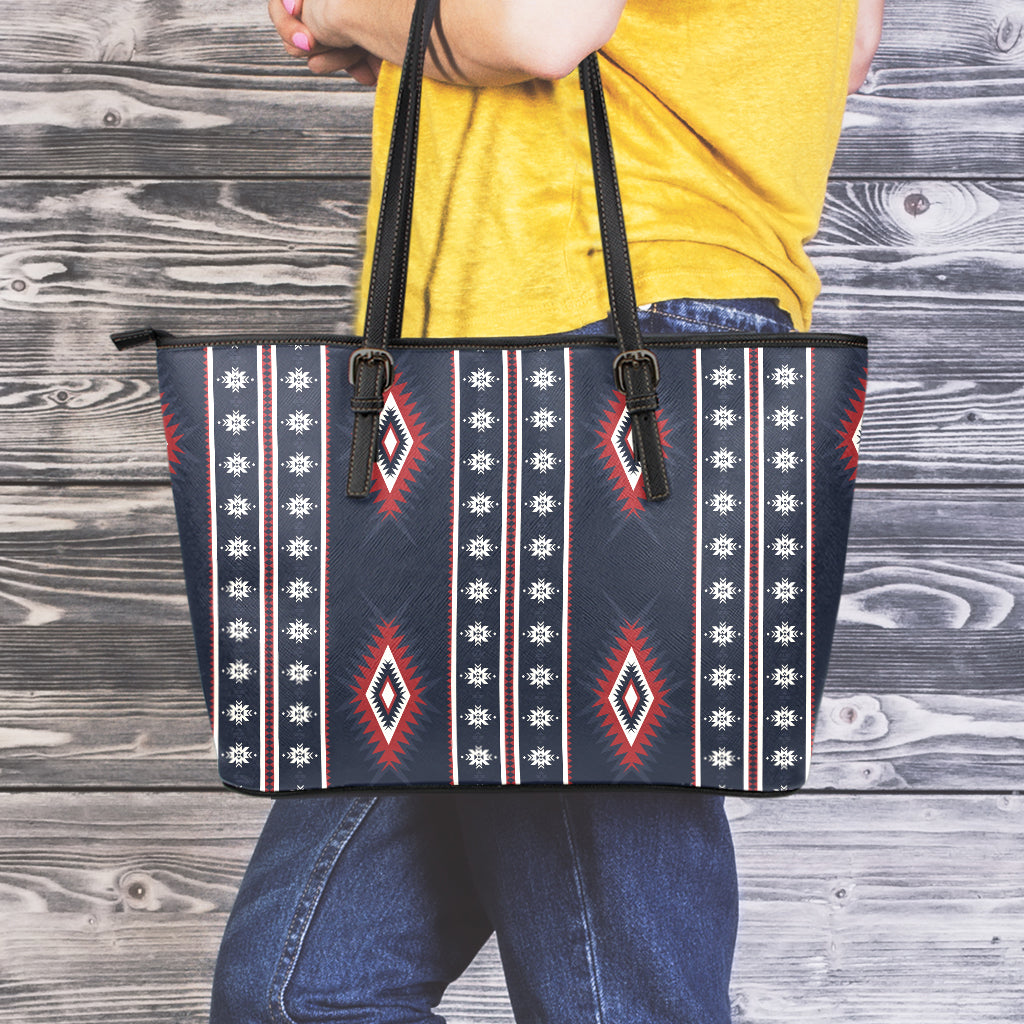 Native Tribal Navajo Pattern Print Leather Tote Bag