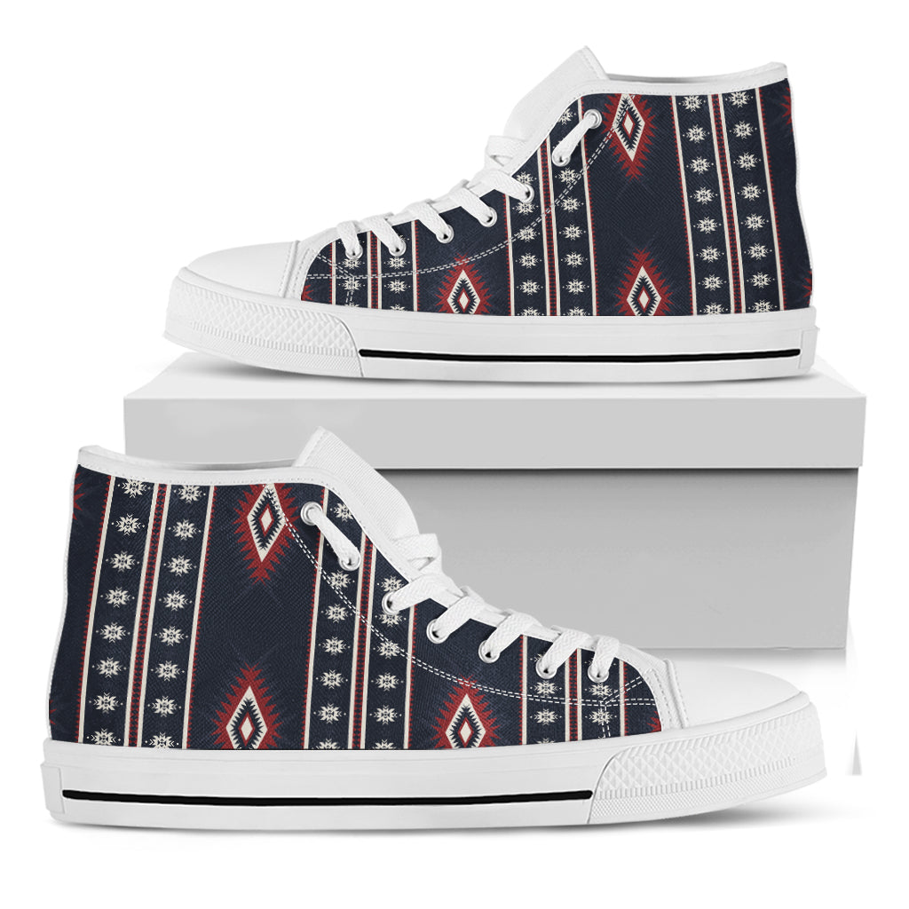 Native Tribal Navajo Pattern Print White High Top Shoes