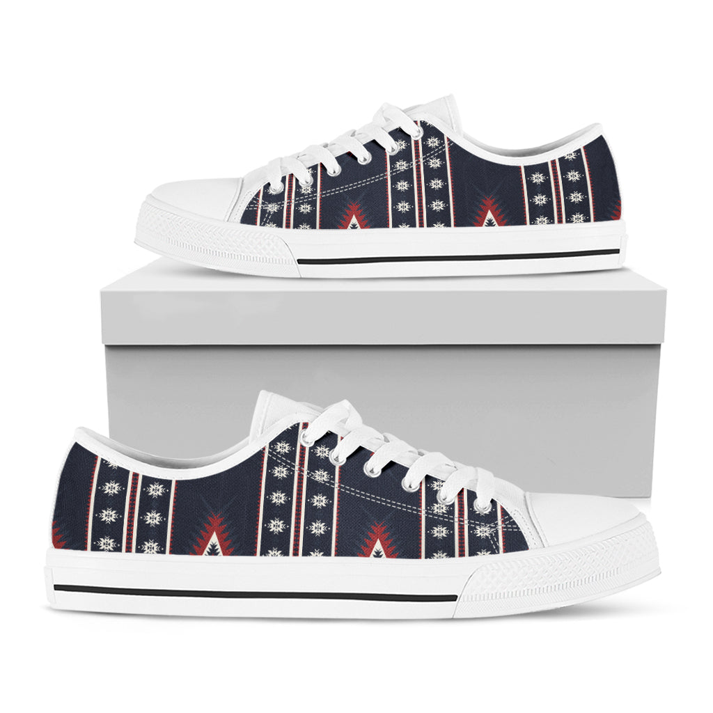 Native Tribal Navajo Pattern Print White Low Top Shoes