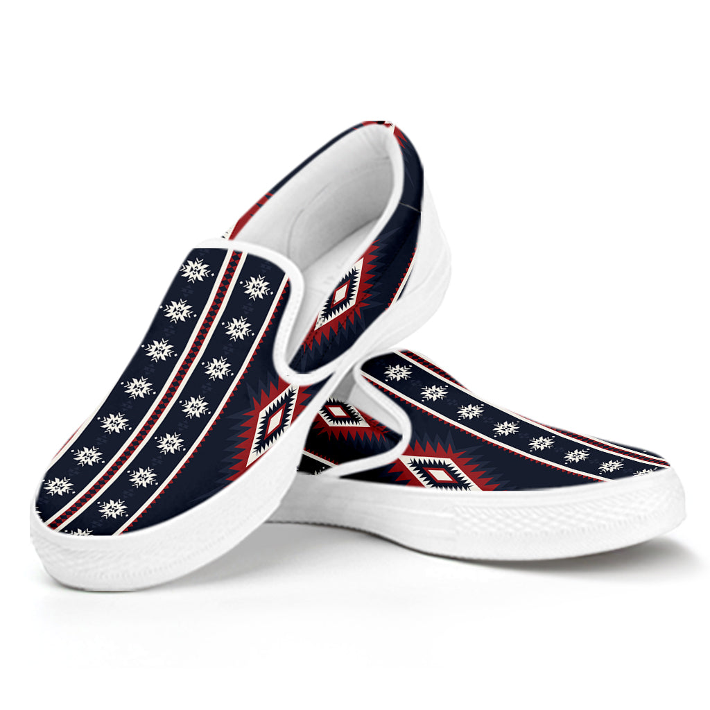 Native Tribal Navajo Pattern Print White Slip On Shoes