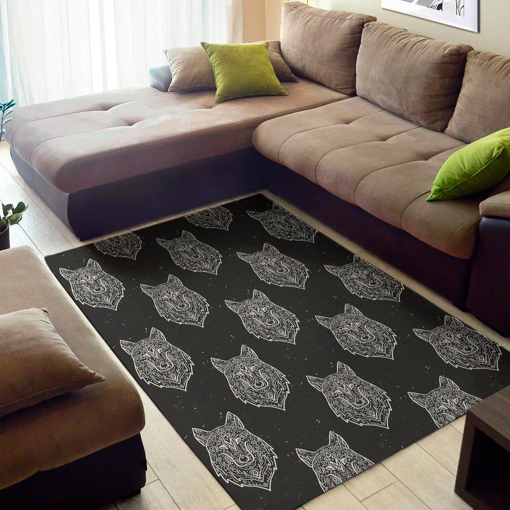 Native Tribal Wolf Pattern Print Area Rug