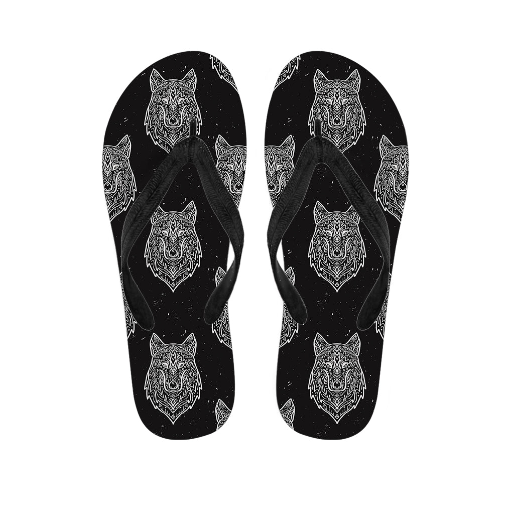 Native Tribal Wolf Pattern Print Flip Flops