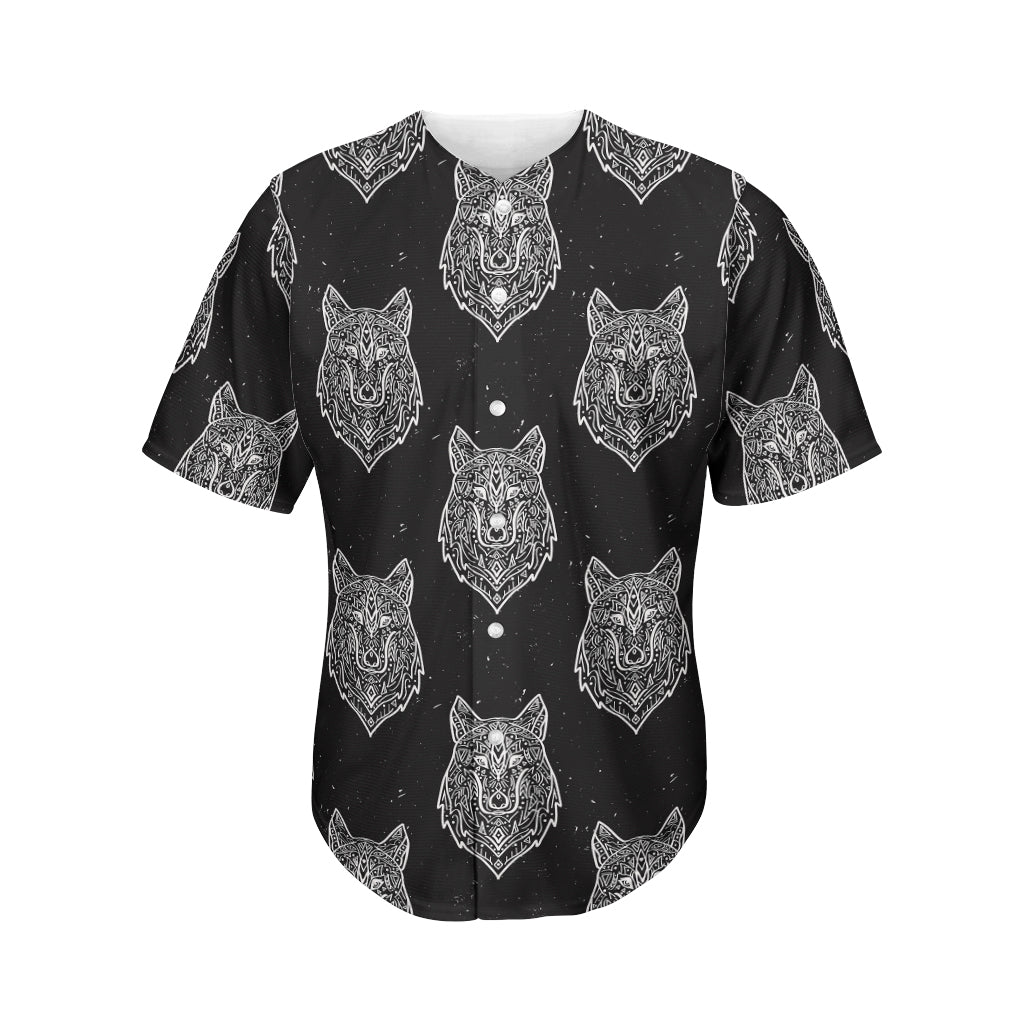 Native Tribal Wolf Pattern Print Men's Baseball Jersey