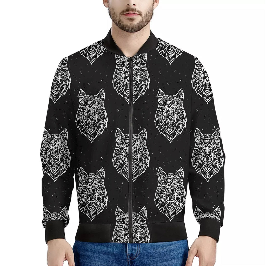 Native Tribal Wolf Pattern Print Men's Bomber Jacket