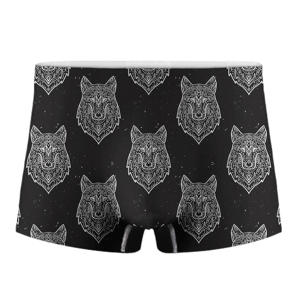 Native Tribal Wolf Pattern Print Men's Boxer Briefs