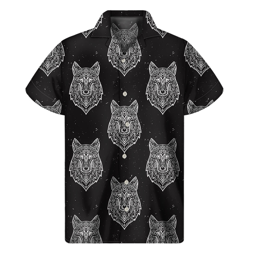 Native Tribal Wolf Pattern Print Men's Short Sleeve Shirt