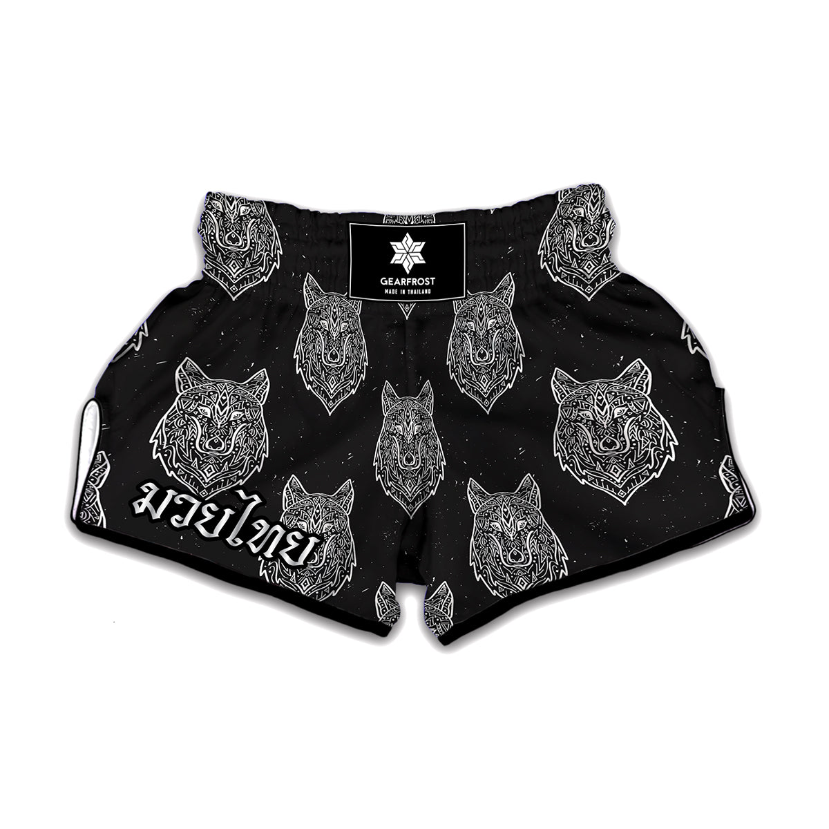 Native Tribal Wolf Pattern Print Muay Thai Boxing Shorts