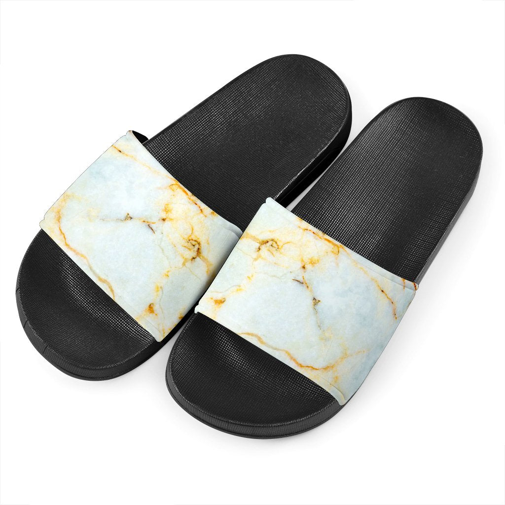 Natural Gold Marble Print Black Slide Sandals