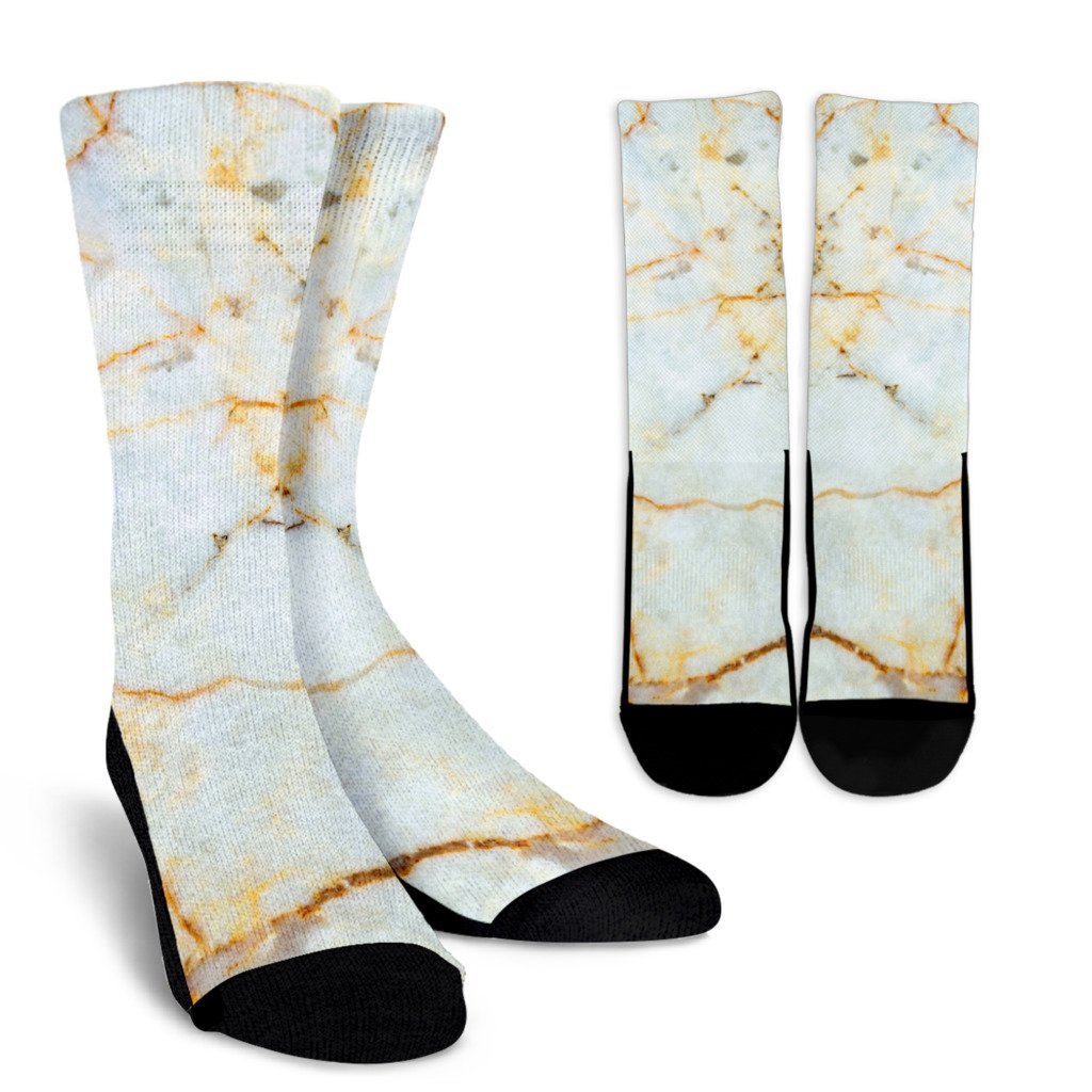 Natural Gold Marble Print Crew Socks