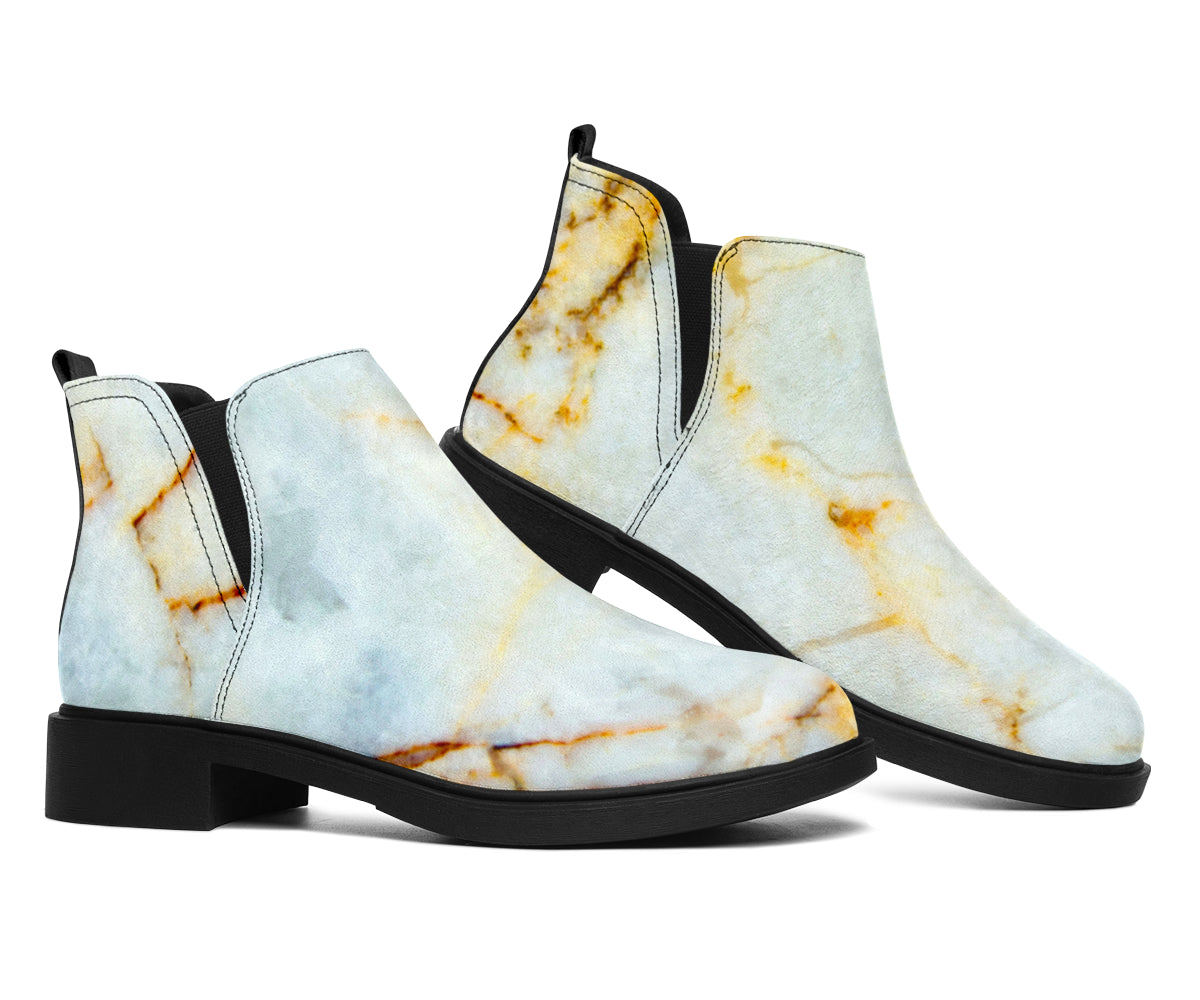 Natural Gold Marble Print Flat Ankle Boots