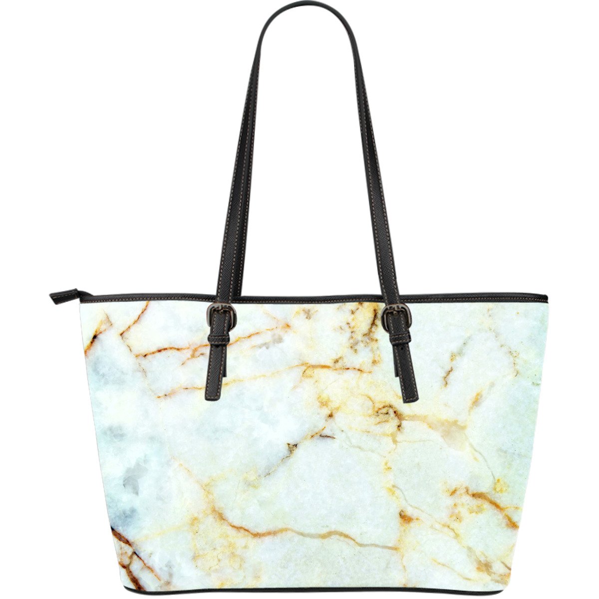 Natural Gold Marble Print Leather Tote Bag