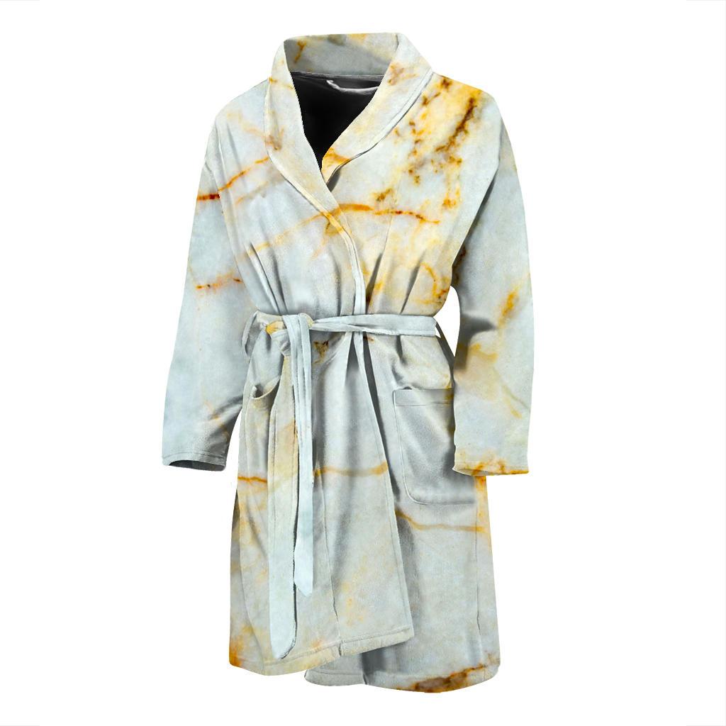 Natural Gold Marble Print Men's Bathrobe