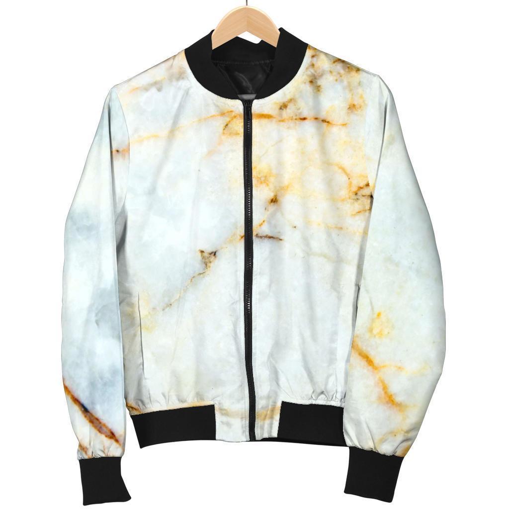 Natural Gold Marble Print Men's Bomber Jacket