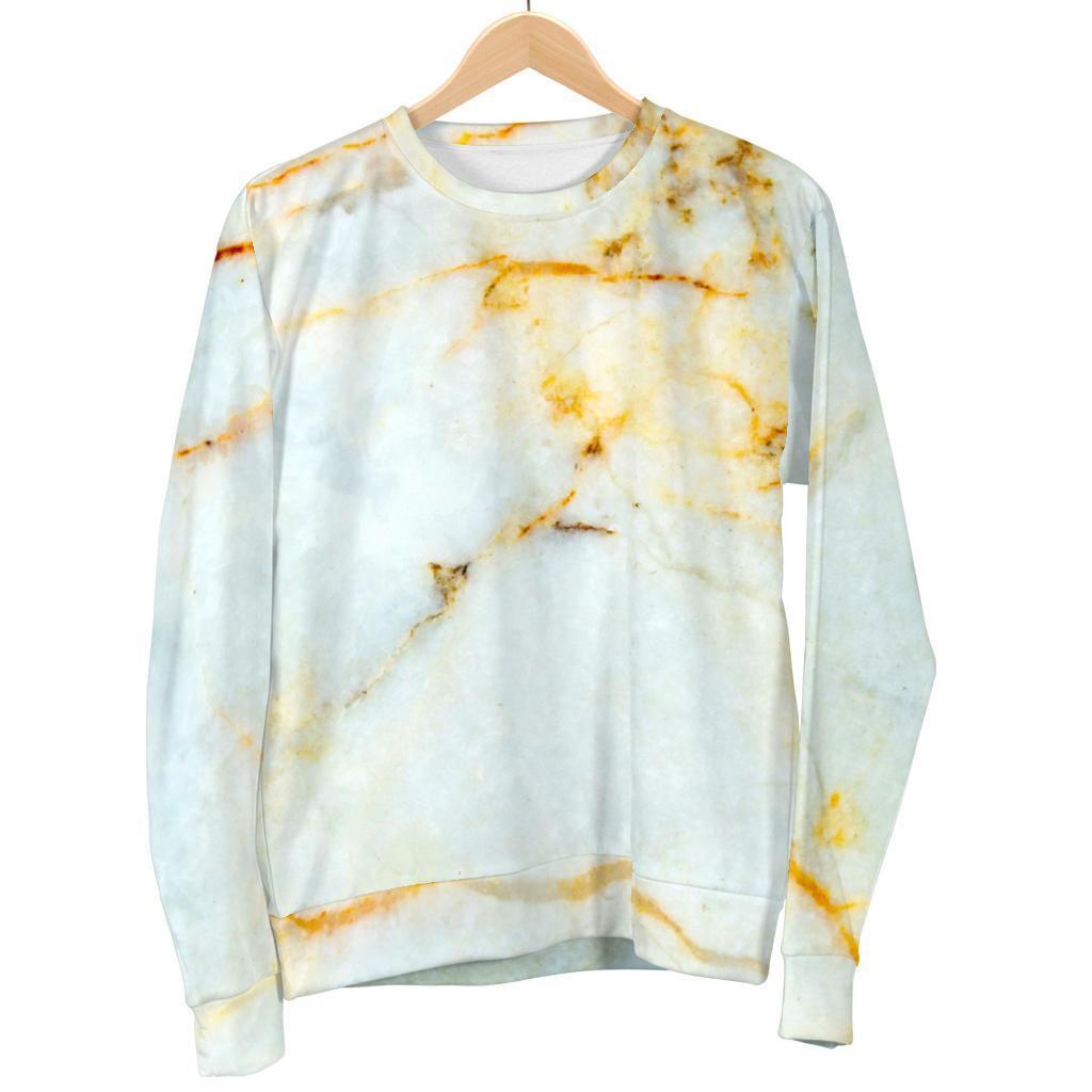 Natural Gold Marble Print Men's Crewneck Sweatshirt