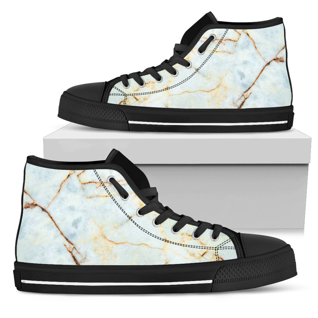 Natural Gold Marble Print Men's High Top Shoes