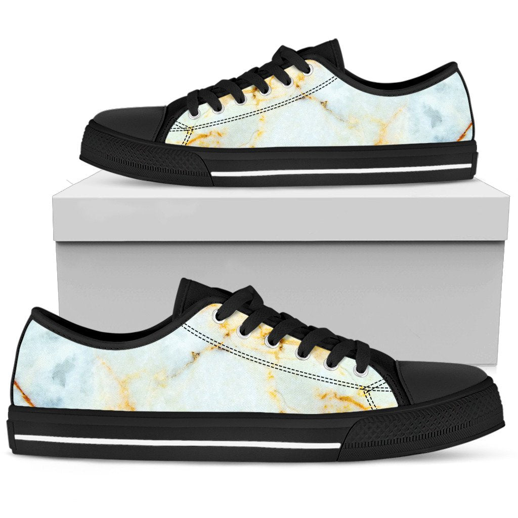 Natural Gold Marble Print Men's Low Top Shoes