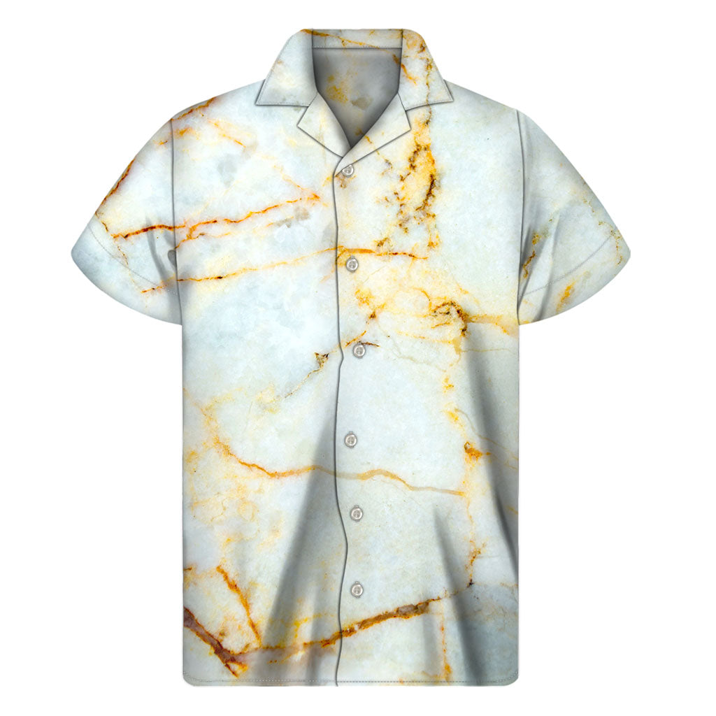 Natural Gold Marble Print Men's Short Sleeve Shirt