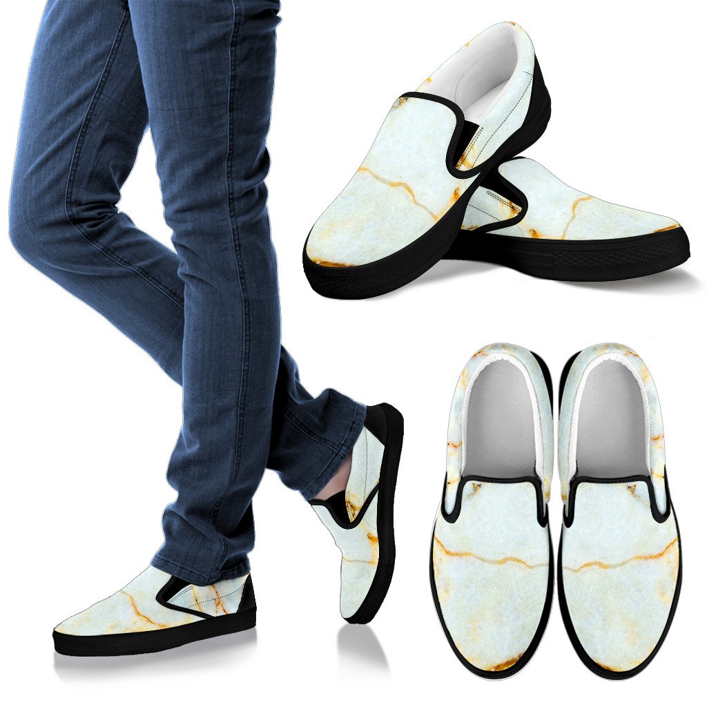 Natural Gold Marble Print Men's Slip On Shoes