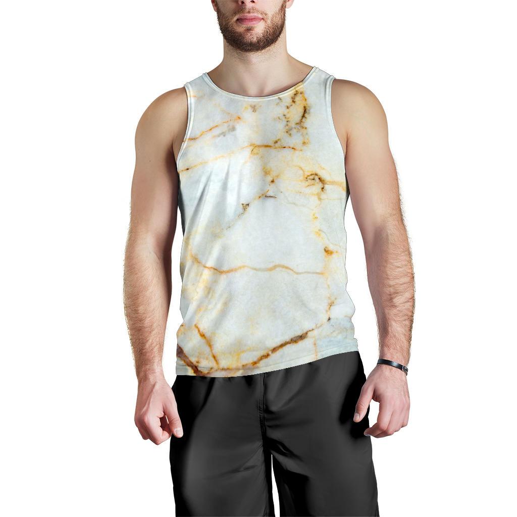 Natural Gold Marble Print Men's Tank Top