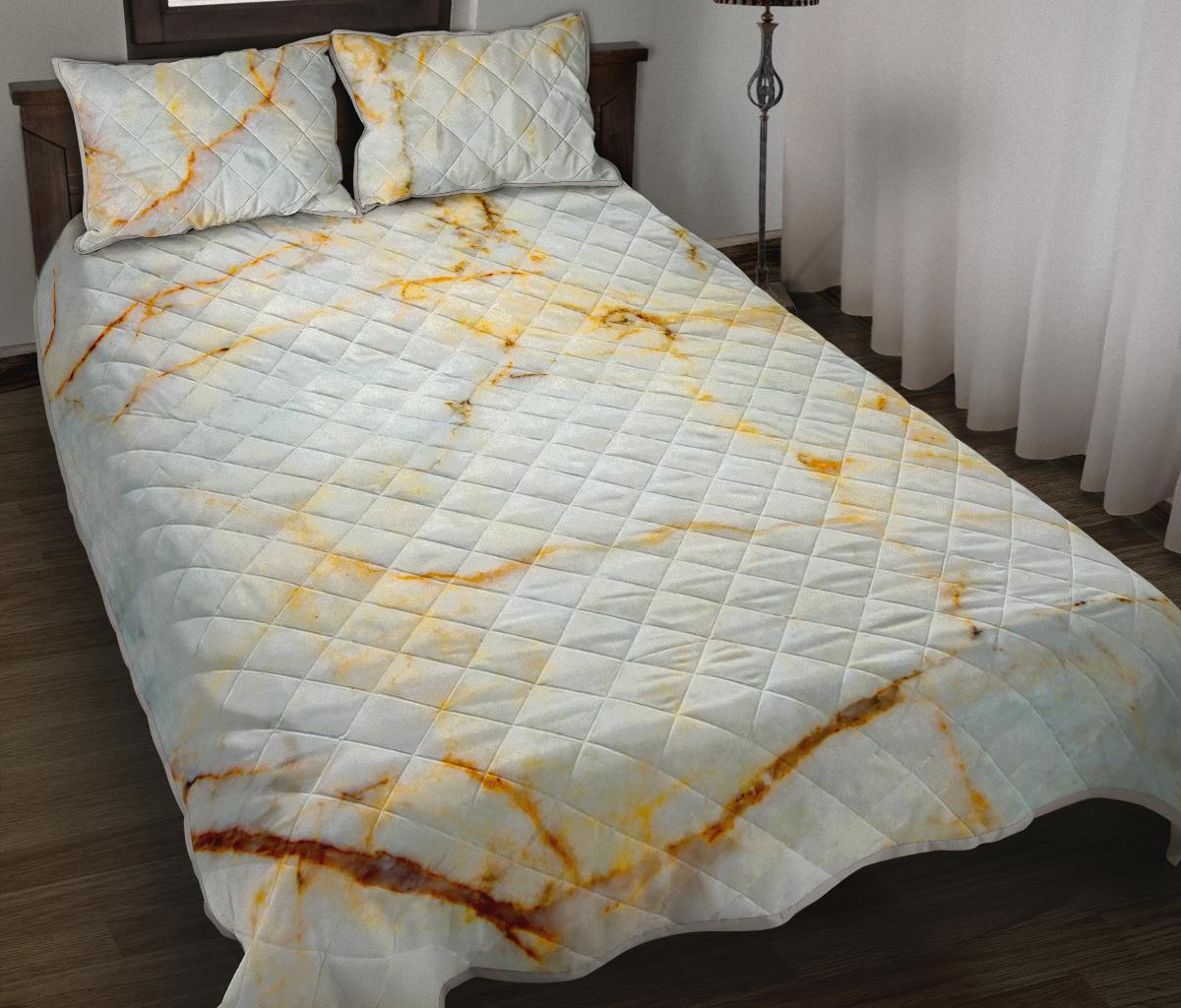 Natural Gold Marble Print Quilt Bed Set