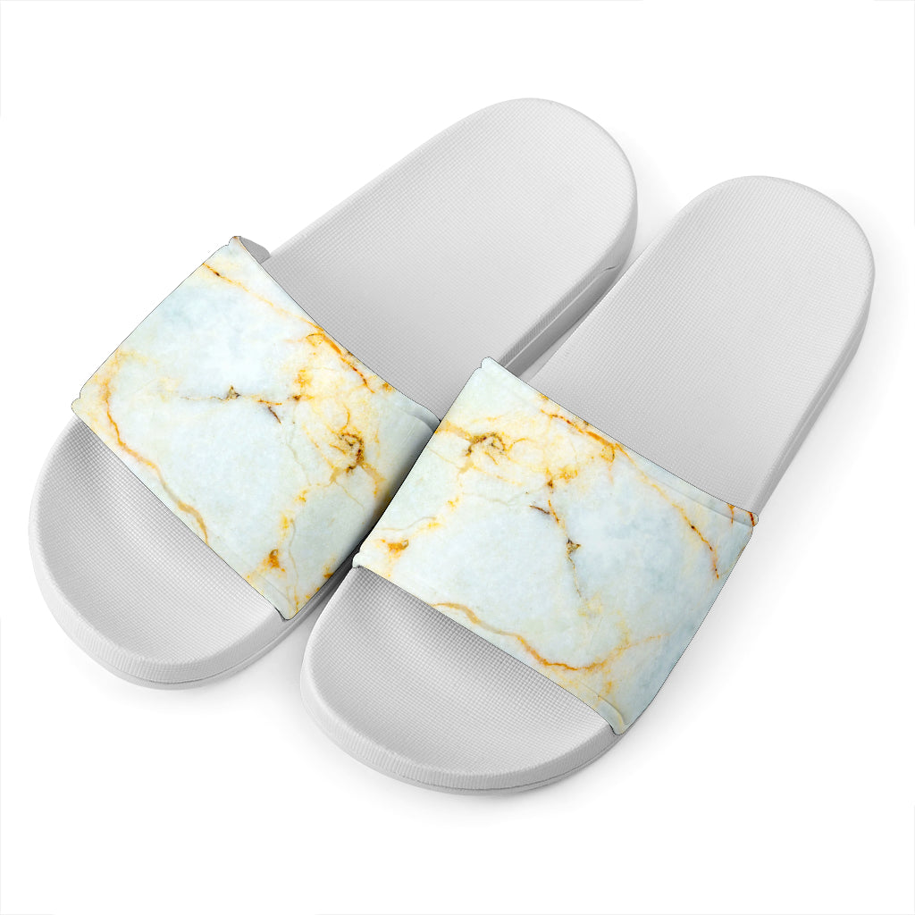 Natural Gold Marble Print White Slide Sandals