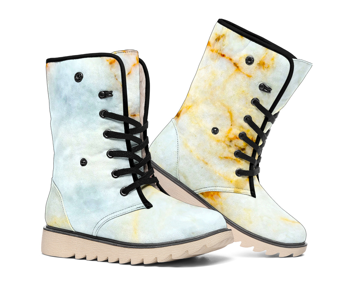 Natural Gold Marble Print Winter Boots