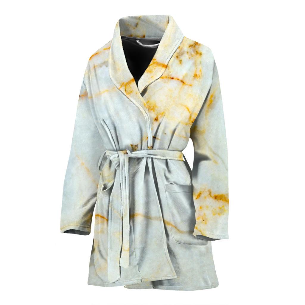 Natural Gold Marble Print Women's Bathrobe