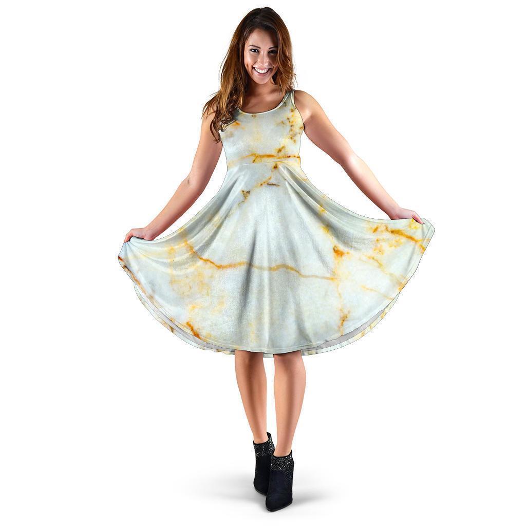 Natural Gold Marble Print Women's Dress