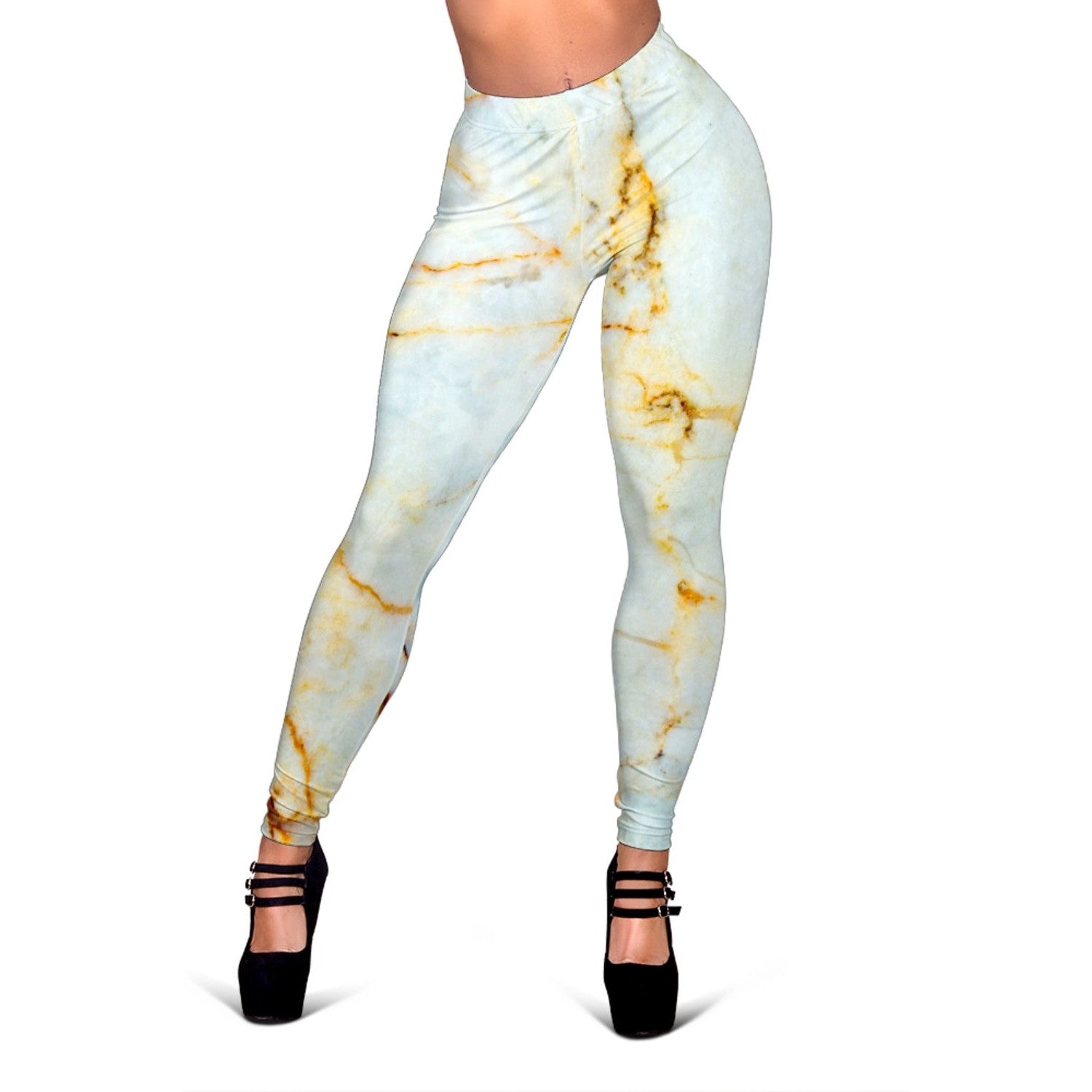 Natural Gold Marble Print Women's Leggings