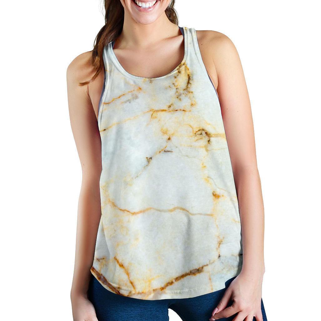 Natural Gold Marble Print Women's Racerback Tank Top