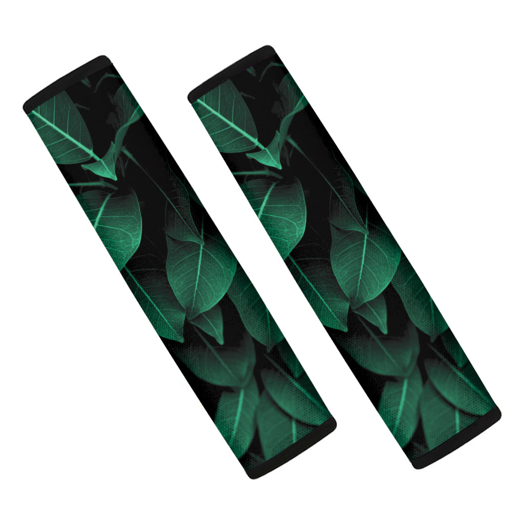 Natural Green Leaf Print Car Seat Belt Covers