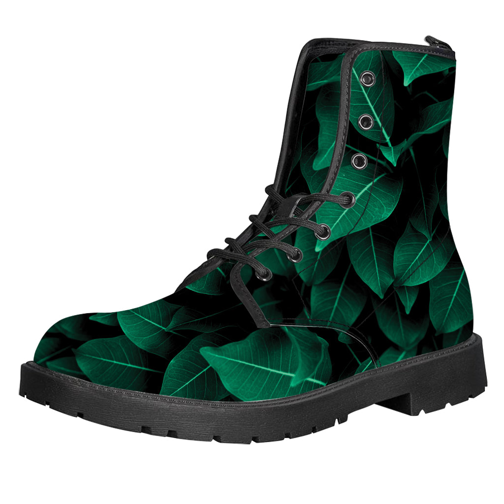 Natural Green Leaf Print Leather Boots