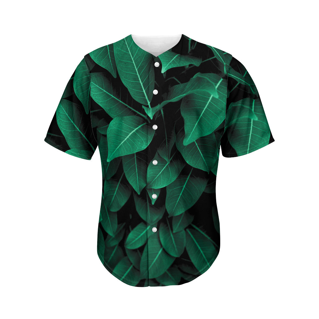 Natural Green Leaf Print Men's Baseball Jersey