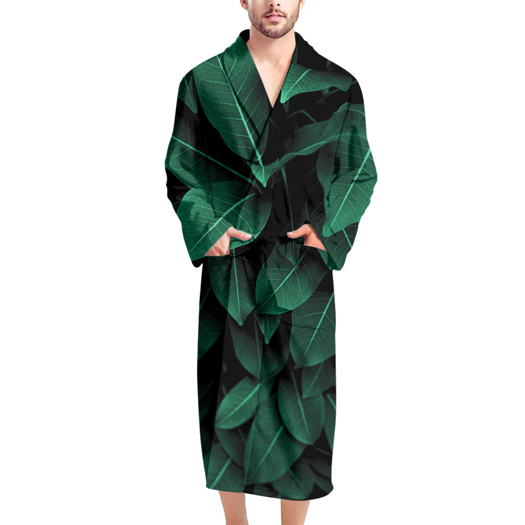 Natural Green Leaf Print Men's Bathrobe