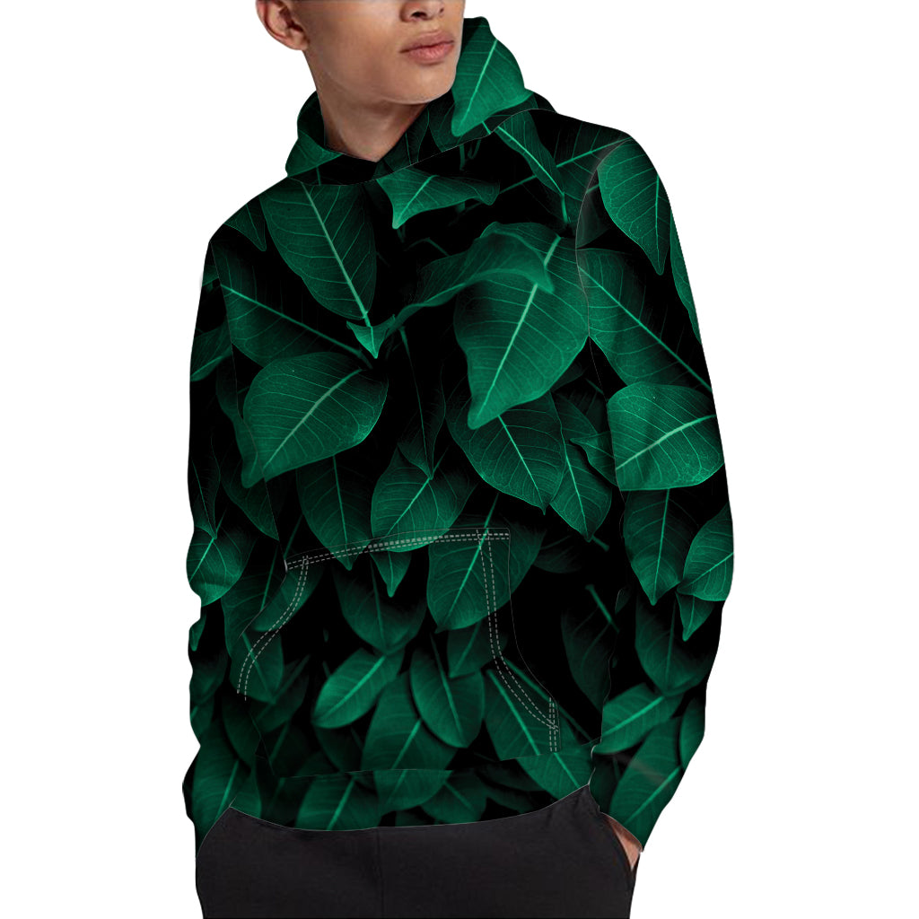 Natural Green Leaf Print Pullover Hoodie