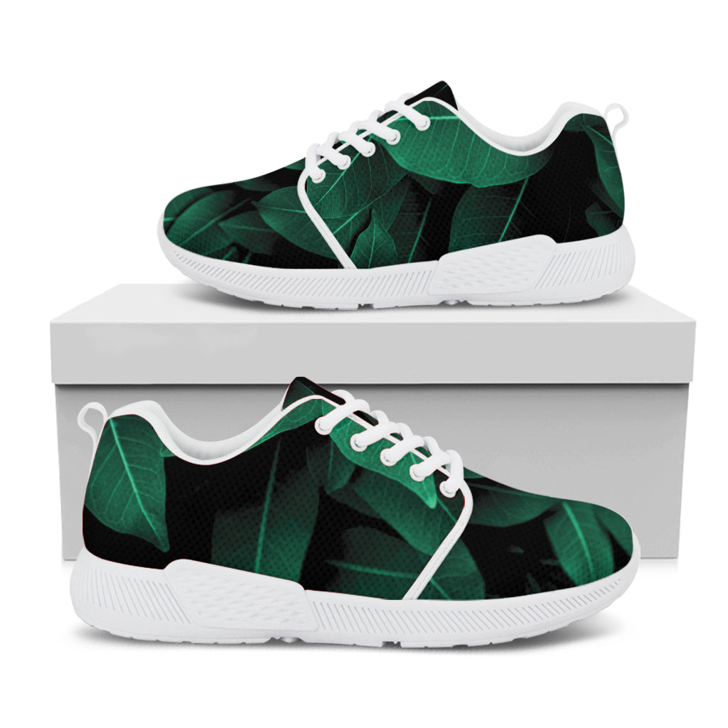 Natural Green Leaf Print White Athletic Shoes