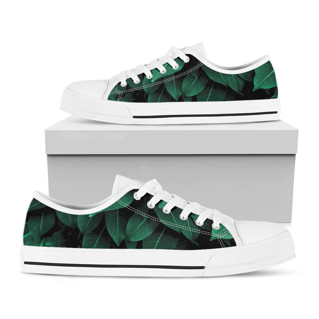 Natural Green Leaf Print White Low Top Shoes