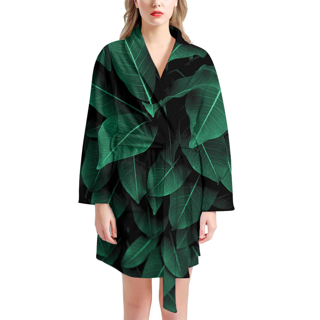 Natural Green Leaf Print Women's Bathrobe