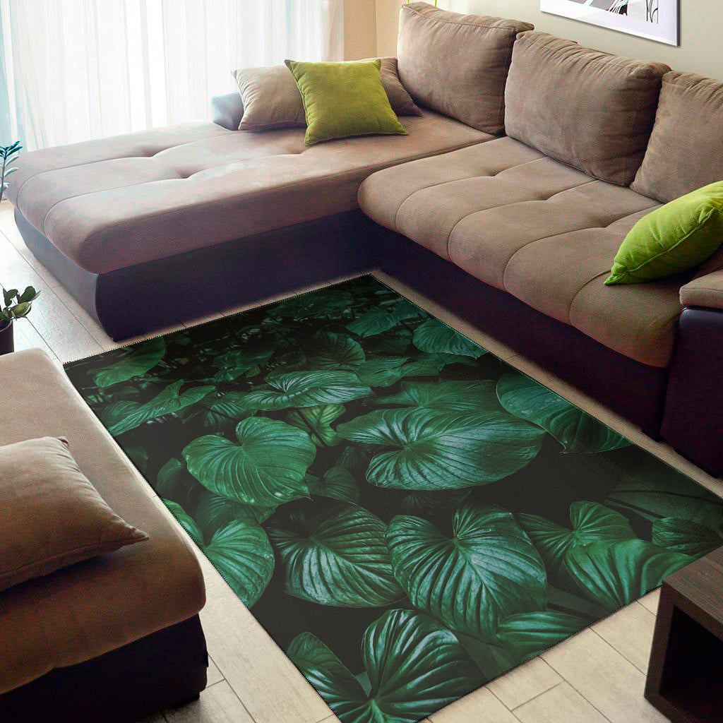 Natural Tropical Leaf Print Area Rug