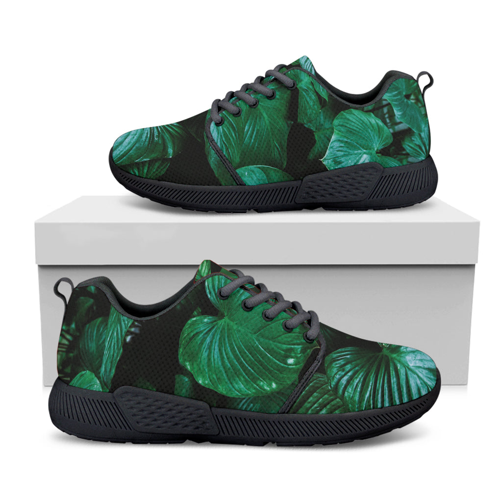 Natural Tropical Leaf Print Black Athletic Shoes