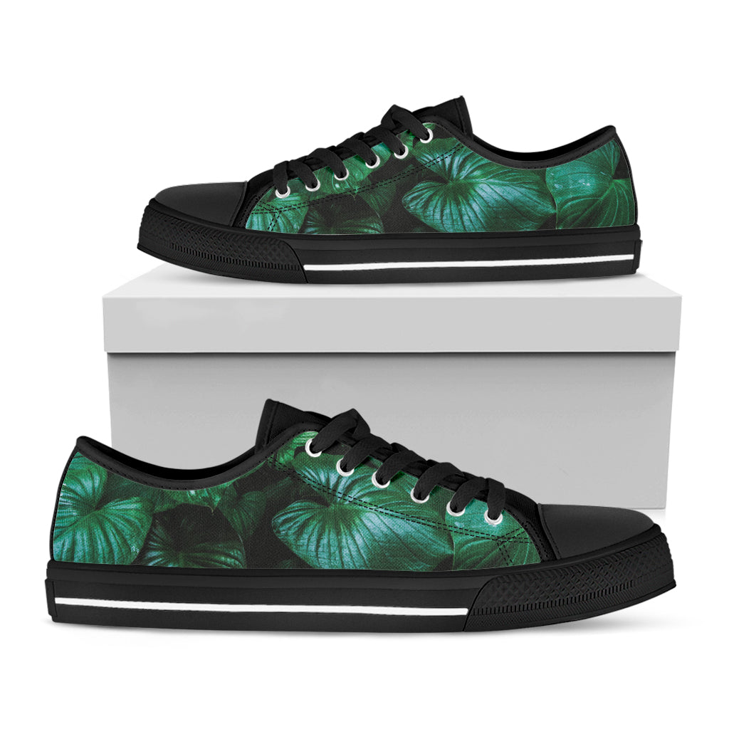 Natural Tropical Leaf Print Black Low Top Shoes