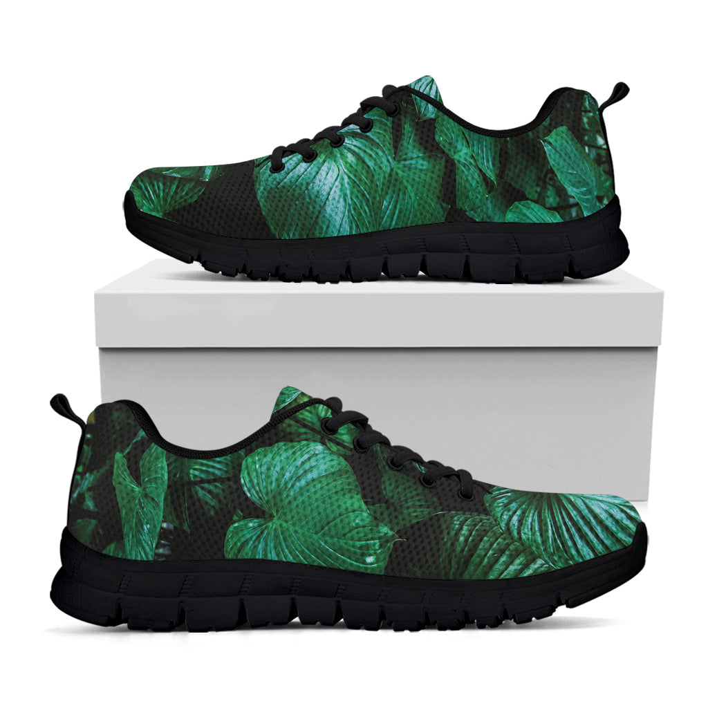 Natural Tropical Leaf Print Black Sneakers