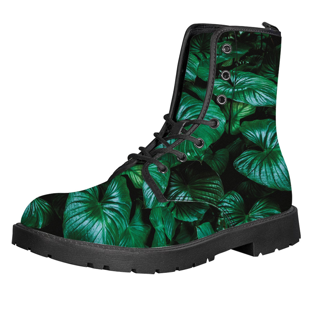 Natural Tropical Leaf Print Leather Boots