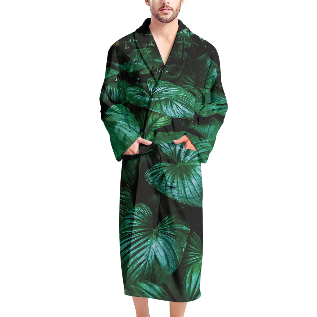 Natural Tropical Leaf Print Men's Bathrobe