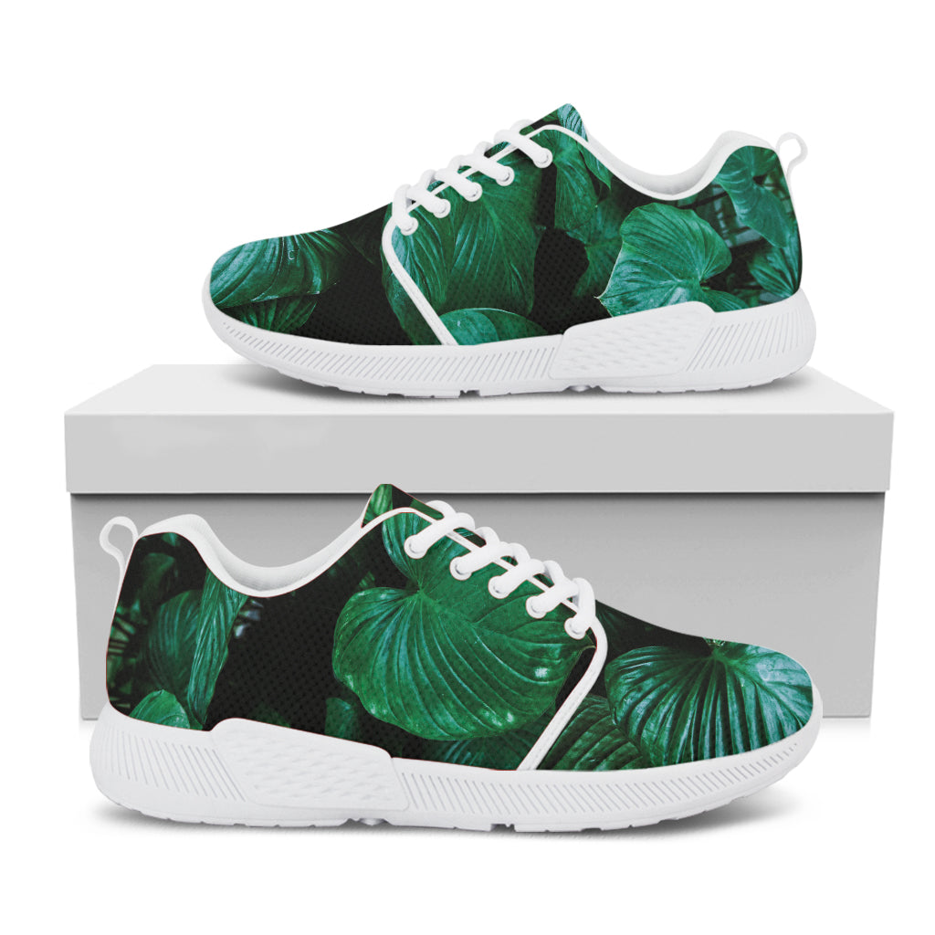 Natural Tropical Leaf Print White Athletic Shoes