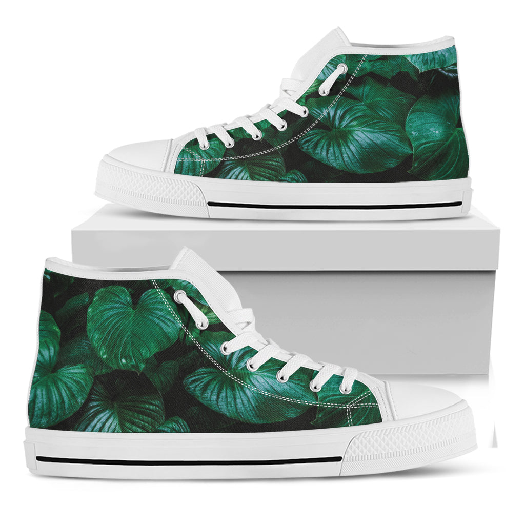 Natural Tropical Leaf Print White High Top Shoes