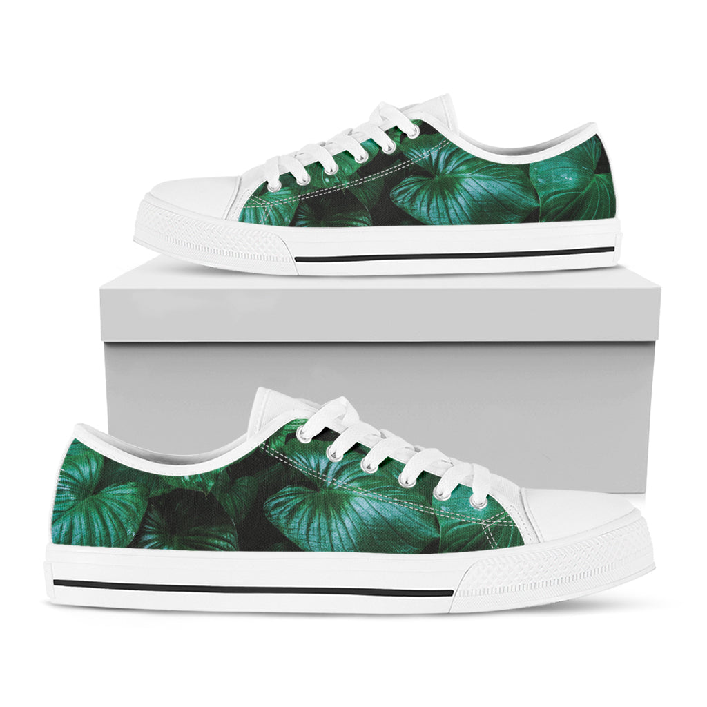 Natural Tropical Leaf Print White Low Top Shoes